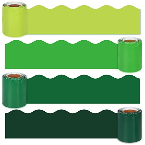 Image of Whaline 131.2ft Green Bulletin Board Borders 4 Rolls Gradient Green Colors Die-Cut Bulletin Board Strips St. Patrick's Day Rolled Trim Borders for School Classroom Office Chalkboard Decoration