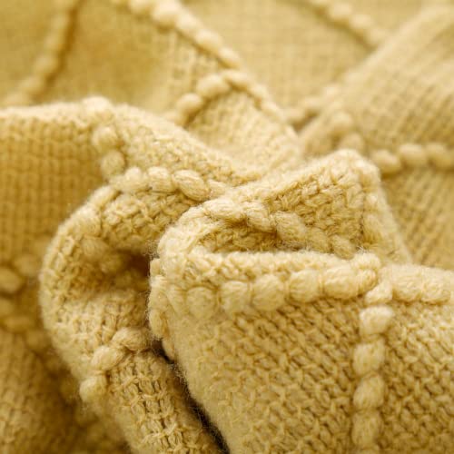 Bourina Throw Blanket Textured Solid Soft Sofa Couch Decorative Knitted Blanket, 50" X 60" Mustard #TOP5