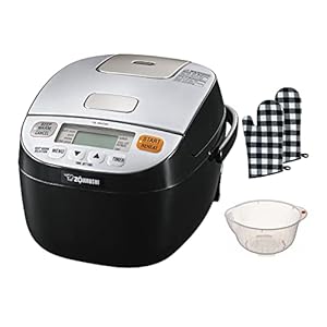 Zojirushi Micom Rice Cooker and Warmer (3-Cup) Bundle with 9.5-Inch Rice Washing Bowl with Side and Bottom Drainers and Check Oven Mitten (3 Items)