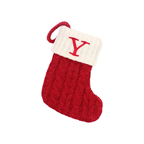Medias navideñas con iniciales, letras bordadas, de punto, rojo, blanco, para decoración de vacaciones familiares, chimenea de árbol de Navidad (Y, talla única)