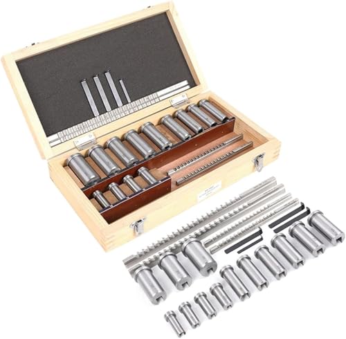 Lbxlhr 22 Pcs Keyway Broach Set in Fitted Box, Portable Keyway Cutter Industrial Tools Metric Size Broaching Cutter Collared Bushing Shim Set of 4 Broaches, 5 Shims, and 13 Bushings with Storage Box