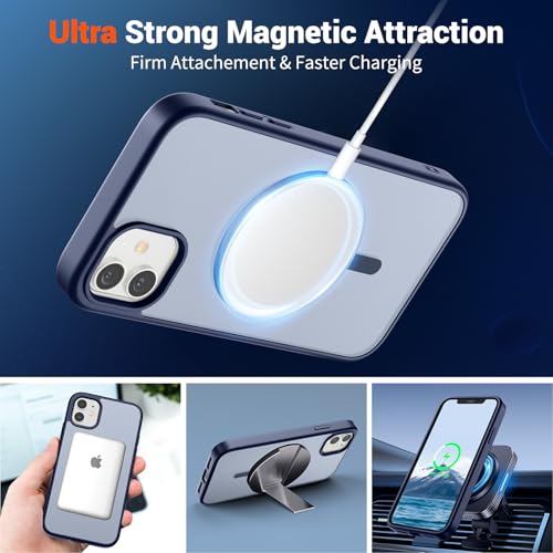 Image of SUPFINE Magnetic for iPhone 11 Phone Case(Compatible with MagSafe)(Military Grade Drop Protection) Translucent Matte Shockproof Phone Cover, Navy Blue