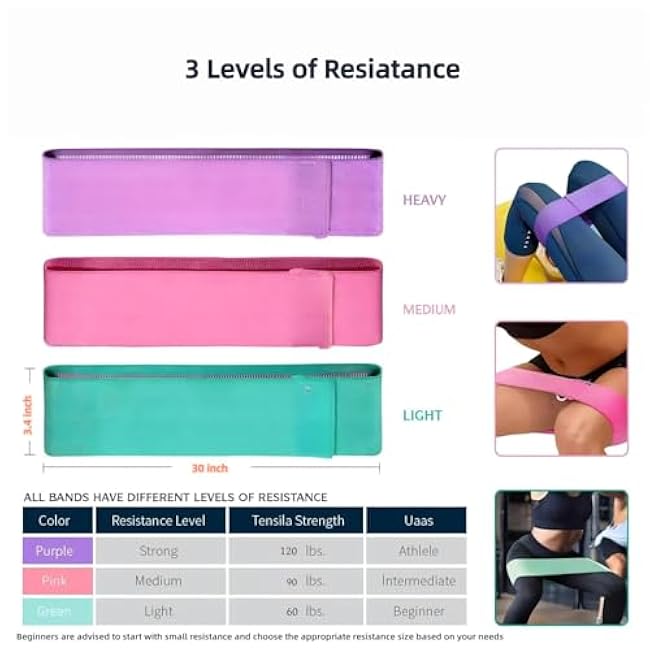 Resistance Bands for Working Out Fabric Exercise Bands Resistance 3 Pcs Workout Bands Sets for Women and Men Stretch Bands for Leg and Hand