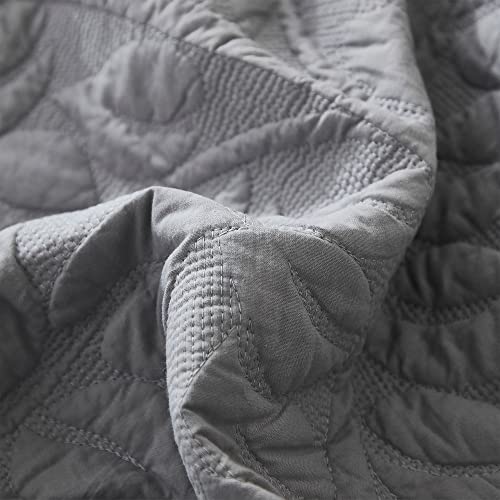 MarCielo 3-Piece 100% Cotton Oversized Bedspread Lightweight Quilt Coverlet Embroidery Farmhouse Bedding Set T0 (Light Grey, Oversized Queen (100"x106"))