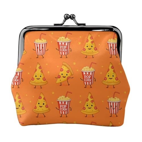 Pu Leather Buckle Coin Purse Popcorn Pizza Design Girls Kiss-Lock Change Purse Wallets