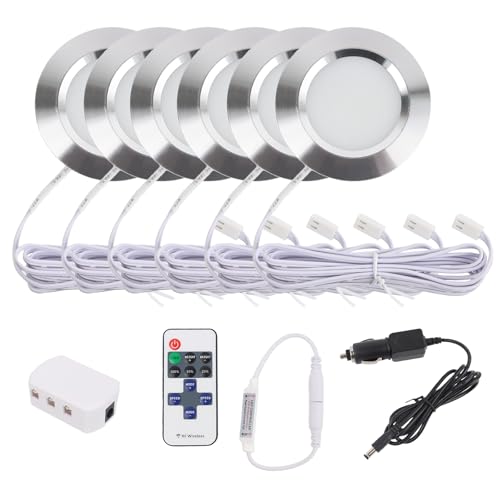 Sepzlly 6 Stück 12V LED Einbaustrahler Wohnmobil Dimmbar mit Fernbedienung 3W 6000K Kaltweiß Silber Innenraumleuchten für Campervan VW T4 T5 Boot
