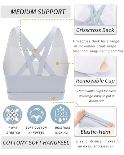 Image of RUNNING GIRL Sports Bras for Women,Padded Strappy Sports Bras Criss-Cross Back Medium Support Sports Bras with Removable Cups