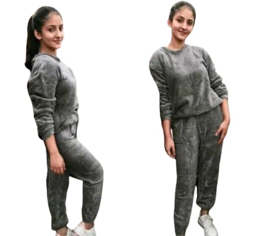 rouniyar Winter Woolen Night Suit for Girls and Women/Winter Women Woolen Plain Velvet Winter Nightwear Suit Top and Pajama Set, Regular Comfort Fit (28 Till 34) Grey-picture-39