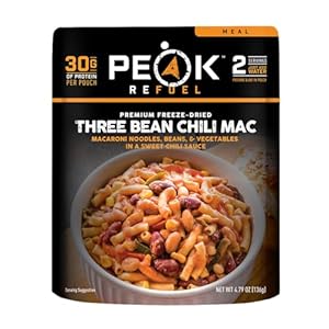 Peak Refuel Three Bean Chili Mac| Premium Freeze Dried Camping Food | Backpacking & Hiking MRE Meals | Just Add Water | 100% Real Ingredients | 30g of Protein | 2 Serving Pouch