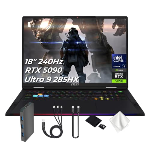 Image of msi Raider 18 HX 18 inch QHD+ 240Hz Gaming Laptop, Intel Core Ultra 9 285HX, 64GB RAM, 5TB Storage (4TB SSD&1TB Dock), RTX 5090 24GB GDDR7, 24-Zone RGB Keyboard, Copilot, Wi-Fi 7, Win 11 Pro, Black