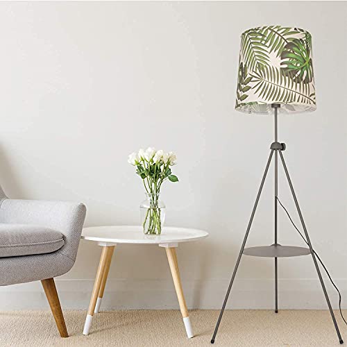 Hottest Sale Elegant Decorative Bedroom Living Room Tripod Floor Lamp, Modern Contemporary Nautical Minimalist Japanese Lampshade Desk Corner Adjustable Standing Light for Reading Office with Table Shelf (Leaves)