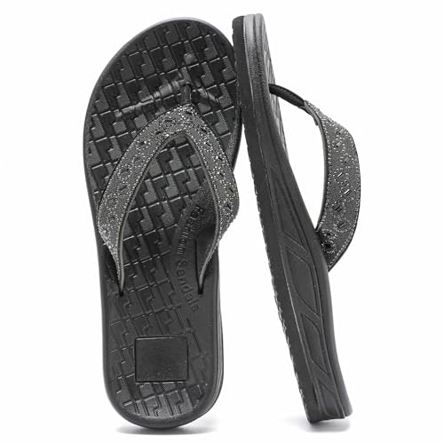Thumbnail - Guyarns Flip Flops Damen,Damen Flip Flops mit Strasssteinen für Sommer Strand Weiche dicke slides Sandalen(Schwarz,40)