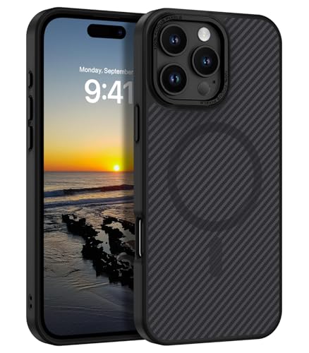 GUAGUA for iPhone 16 Pro Case with Carbon Fiber Texture Design [Compatible with Magsafe] Matte Back...