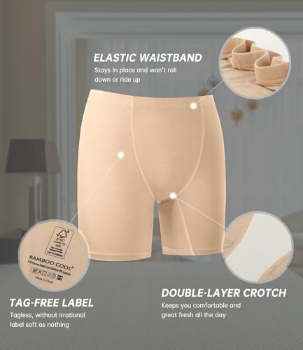 BAMBOO COOL Womens Boxer Briefs Underwear Boy Shorts Soft Stretch Panties for Women, 4 Packs4