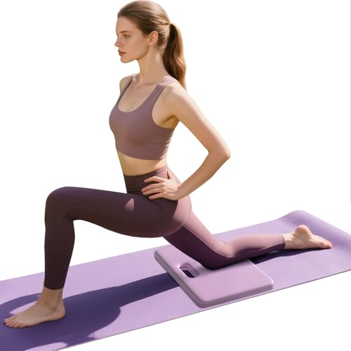 Yoga Knee Pad - 1 Inch Thick with Extra Cushioning Pain-Free for Knees Elbows Wrists and Back | Foldable and Multi-Functional Suitable for Home Gym Pilates Plank Abdominal Training Fitness Mat (Purple + Warm Gray)