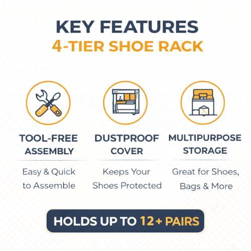Image of Multipurpose Collapsible 4 Layer Metal Shoe Stand, Shoe Organiser for Home & Office (Dark Blue, Metal)