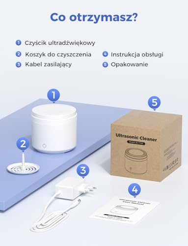 Myjka Ultradźwiękowa 48000HZ, Ultrasonic Retainers Cleaner 200ML z Lampą UV, 24W Urządzenie Do Czyszczenia Ultradźwiękowego do Protez Zębowych/Aparatów Ortodontycznych/Nakładek Invisalign