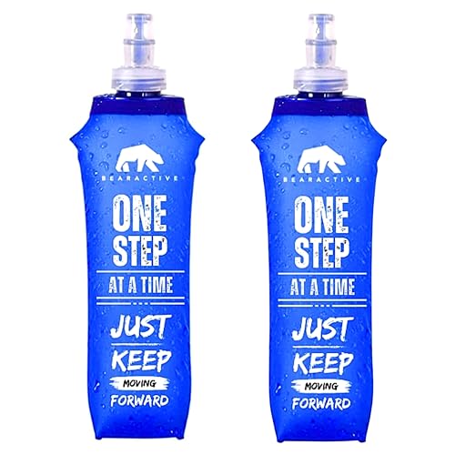 Bearactive Botella de agua motivacional suave de 500 ml, botella de agua plegable ligera, botella de agua para correr sin BPA, botella de agua plegable a prueba de fugas para correr chalecos y