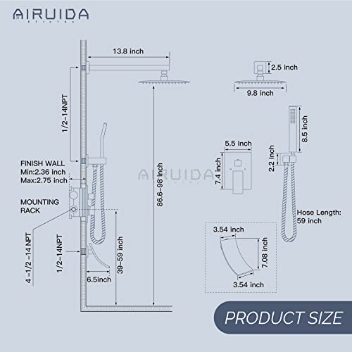 Airuida Chrome Polish Tub Shower Faucet Set Shower System With Tub Spout 3 Function Mixer Shower Faucet With Waterfall Tub Spout 10 Inch Wall Mount Rainfall Showerhead Rough-In Valve Included #TOP5
