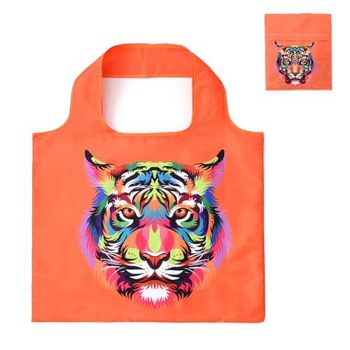 Lin's Liliana Grand sac à provisions pliable 50 x 40 cm, sac à main avec imprimé animal, réutilisable, indéchirable, pratique et léger pour les courses, les...
