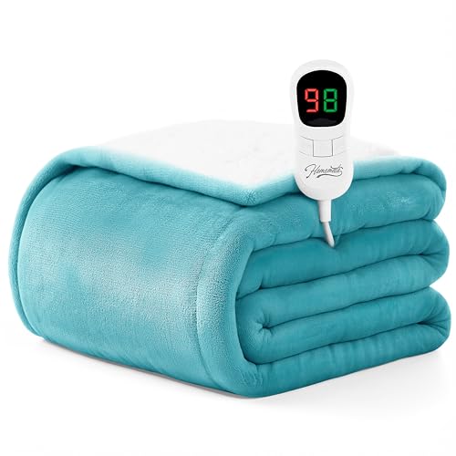 Homemate Heated Blanket Electric Throw - 50"x60" Heating Blanket Throw 1/2/4/6/8 Hours Auto-Off 10 Heat Level Over-Heat Protection Flannel Sherpa ETL Certification