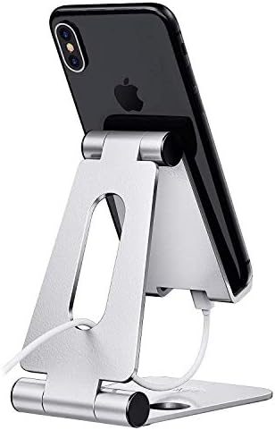 ELV Aluminium Adjustable Mobile Phone Foldable Holder Tabletop Stand, Dock Mount for All Smartphones, Tabs, Kindle, iPad, Moonlight Silver