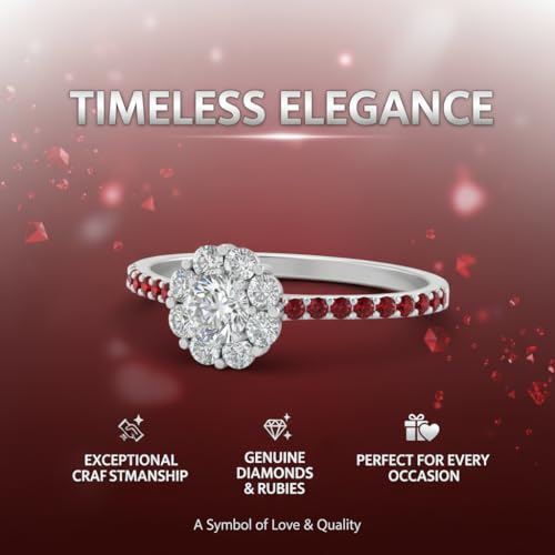 Image of Choose Your Gemstone Flower Halo Diamond CZ Ring 925 Sterling Silver Round Shape Halo Engagement Rings Everyday Jewelry Wedding Jewelry Handmade Gifts for Wife US Size 4 to 12