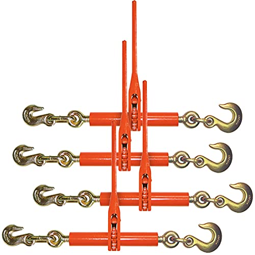 Image of VULCAN Load Binder with Grab and Slip Hooks - 4 Pack - Ratchet Style - 6,600 Pound Safe Working Load (Works with 5 /16 Inch or 3 /8 Inch Grade 70 Chain)