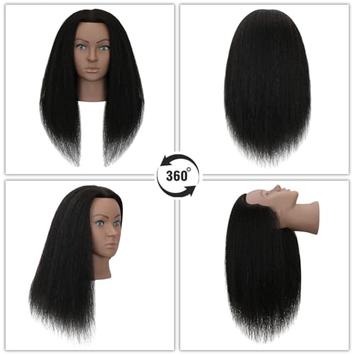 Sirydtm 18\" Mannequin Head Human Hair 100% Real Human Hair Mannequin Head Cosmetology Makeup Doll Training Head With Table Clamp Stand for Curling, Cutting Dyeing & Hairdresser School Training