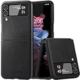 KEZiHOME Hülle für Samsung Galaxy Z Flip 4 5G 2022, Galaxy Z Flip 4 Handyhülle, Echtleder Tasche + TPU Weich Innen Lederhülle mit Metallscharnier Kratzfest Stoßfeste Schutzhülle(6,7zoll) (Schwarz)