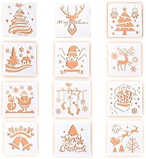 SUPVOX Christmas Stencils Template - Pack of 12 Merry Christmas,Santa Claus,Christmas Tree,Snowflakes,Bulbs,Reindeers for Christmas Decoration 5X5 inch DIY Craft Template Cookie Stencils