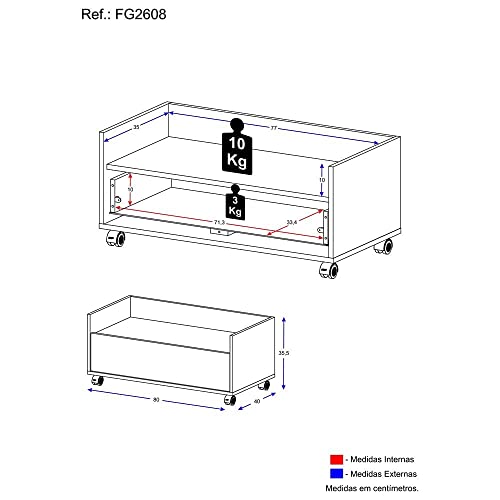 Gabinete de Banheiro com Rodízios Multimóveis 80 cm Fg2608 Rustic/branco