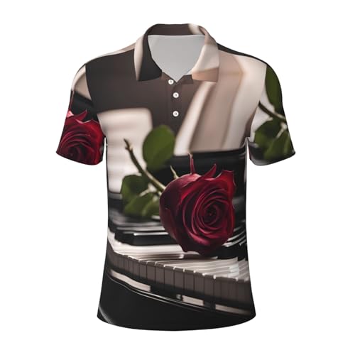 Polo homme respirant manches courtes motif rose sur piano pour ne plus souffrir du chaud