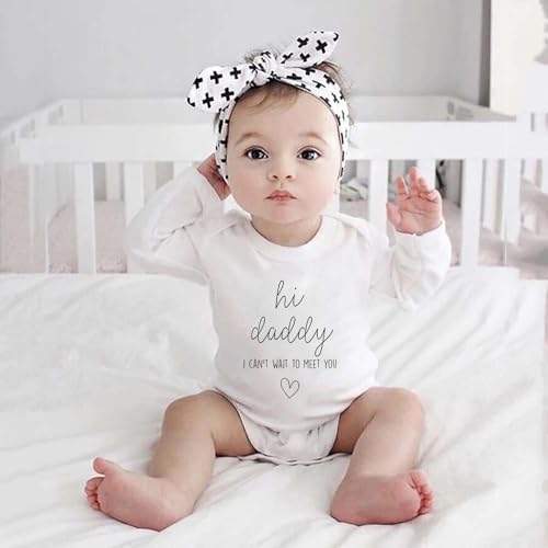 Image of Hi Daddy Bodysuit for Baby Hello Daddy Pregnancy Announcement for Husband I Love Daddys Baby Romper