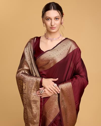 Image of SWORNOF Women's Silk Kanjivaram Kanchipuram Saree With Blouse Piece