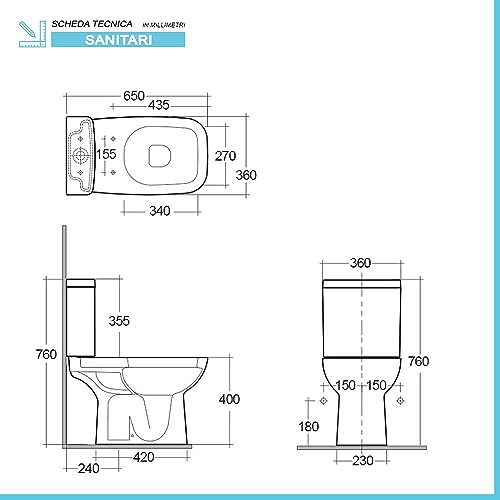 Coppia Di Sanitari Monoblocco Con Scarico A Pavimento E Cassetta In Ceramica, Bidet Filomuro E Copriwc Originale, Origin - 3