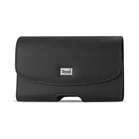 Reiko Wireless Leather Horizontal Phone Pouch with Metal Logo - Black Cover