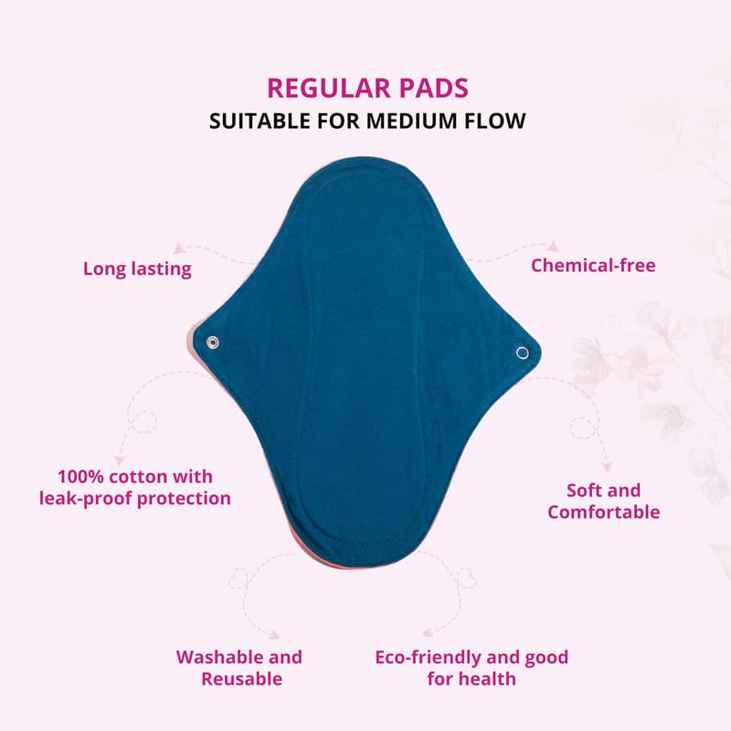 Image of GIOCARE Reusable Cloth Pads (Feelfree) for Women | Cotton Washable Sanitary Napkins | Medium Flow Leak-Proof Period Pads | Reusable Menstrual Hygiene Protection | Pack of 4