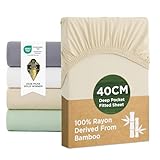 Bedsure Double Fitted Sheet Deep - 100% Rayon Derived from Bamboo, Cooling Bed Sheets, Soft Breathable Hypoallergenic, Extra Deep Pocket 40cm, Beige