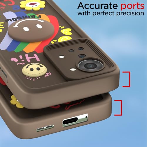 Image of Pikkme Back Cover for OnePlus Nord 2T 5G | Soft Silicone| Cute Rainbow Smile & 3D Cartoon Flower Design | Shockproof Raised Camera Protection Bumper Case (Brown)
