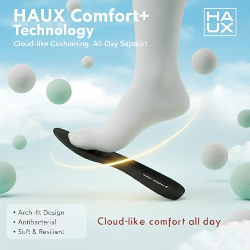 Image of HAUX Comfort+ Memory Foam Insoles for Men | Soft Cushion Shoe Insole for Daily Use, Walking, Running, Sports & All-Day Standing Comfort (Black (Pack of 1), UK-9)
