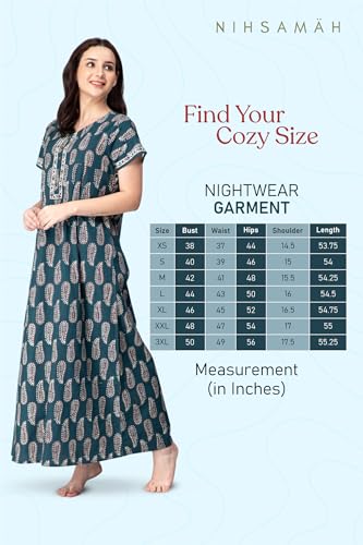 Image of NIHSAMAH Cotton Nighty for Women with Pocket, Premium Printed Long Nighty | Comfortable & Fancy Sleepwear /Nightwear