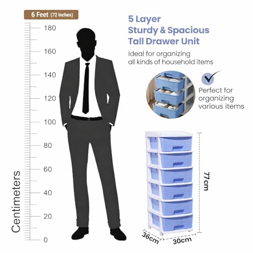 Image of Plastic Modular Drawer Storage Chest Of Drawers Organizer Storage Box, Large Stomo Racks For Multipurpose Anti-slip Shoes Organizers (Blue, 5 Layer)