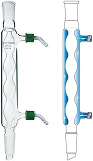 Chemglass CG-1206-HC-05 Series CG-1206-HC Allihn Condenser with Removable Hose Connection Along with Two GL-14 Screw Caps, 24/40 Joint, 300 mm Jacket Length