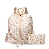 NEICOA Fashion Backpack Purse for Women Designer Convertible Travel Backpack Vegan Leather Shoulder Bag with Wallet for Ladies 2psc (Club White)