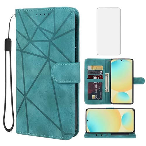Coque Galaxy S24 FE en cuir PU vert avec fentes portefeuille et protection écran