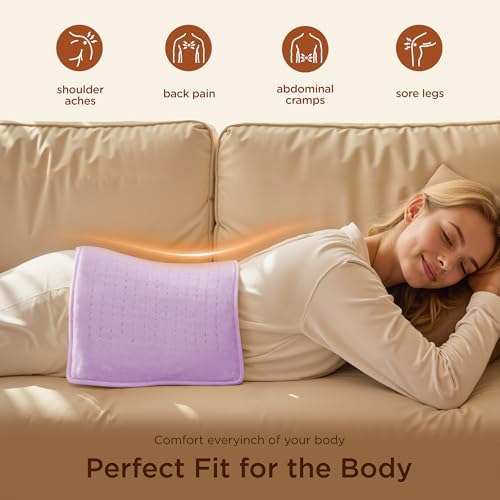 Texciting Heating Pad for Neck and Shoulders and Back,12\" x 24\"Electric Heating Pads with 3H-Auto Shut Off and 6 Heat Levels,Machine Washable,Birthday Gifts for Men and Women(Purple - Thumbnail 3