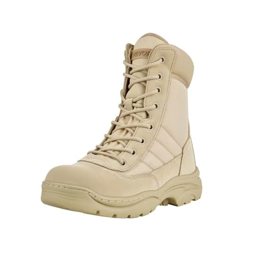 VEVOR Bottes Militaires Homme Pointure EU 42,5 Bottes Tactiques de Combat Légères Respirantes avec Fermeture Éclair Latérale, Chaussures de Travail de Randonnée pour Sécurité Extérieur, Couleur Sable