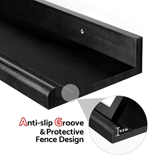 Annecy Floating Shelves Wall Mounted Set Of 3, 36 Inch Black Rustic Wood Shelves For Wall, Wall Storage Shelves With Guardrail Design For Bedroom, Bathroom, Kitchen, Office, 3 Different Sizes #TOP2