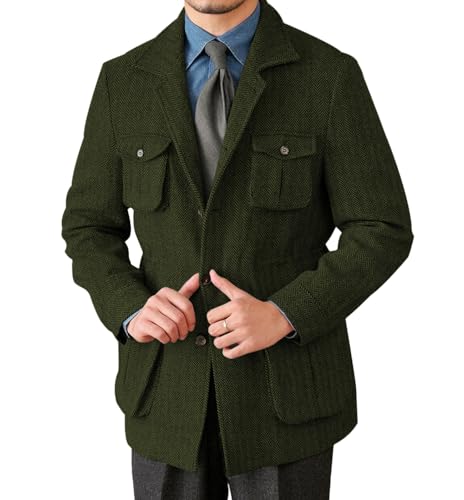 Men's Herringbone Tweed Blazer Vintage Sport Coats Three Button